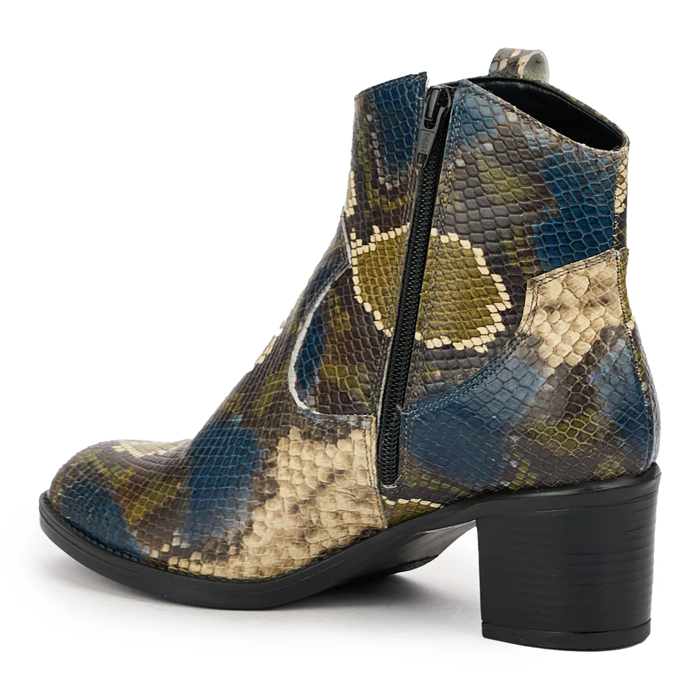 Botine dama din piele naturala multicolor cu toc gros 6 cm 14848 - Image 2