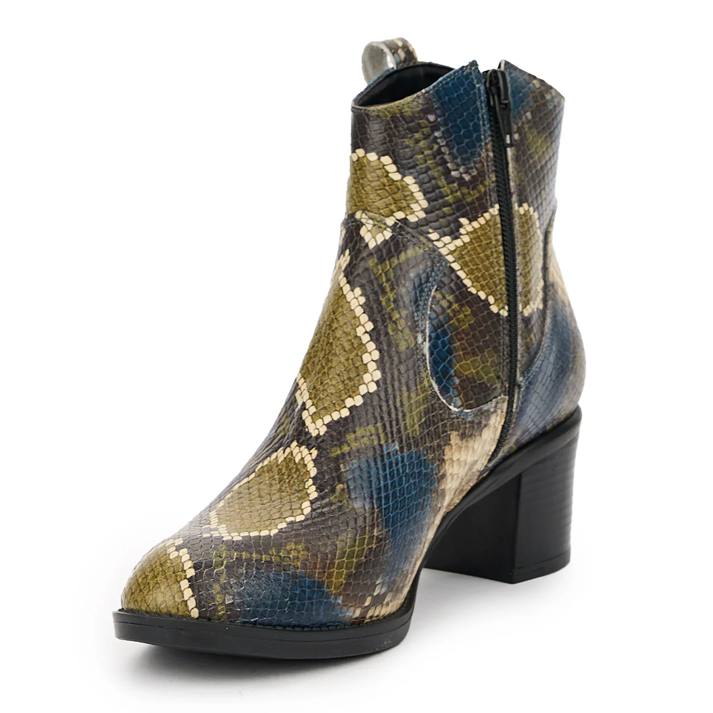 Botine dama din piele naturala multicolor cu toc gros 6 cm 14848 - Image 3