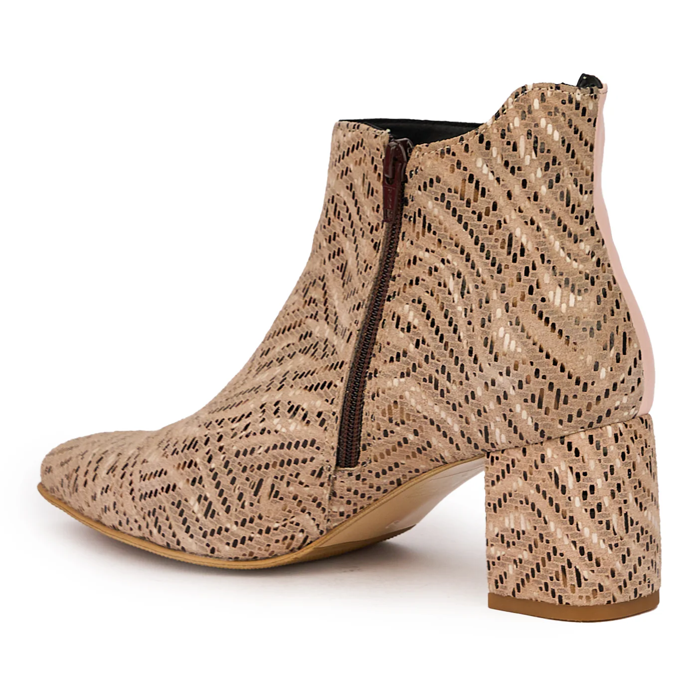 Botine dama din piele naturala multicolor cu toc gros 7 cm 16034 - Image 2