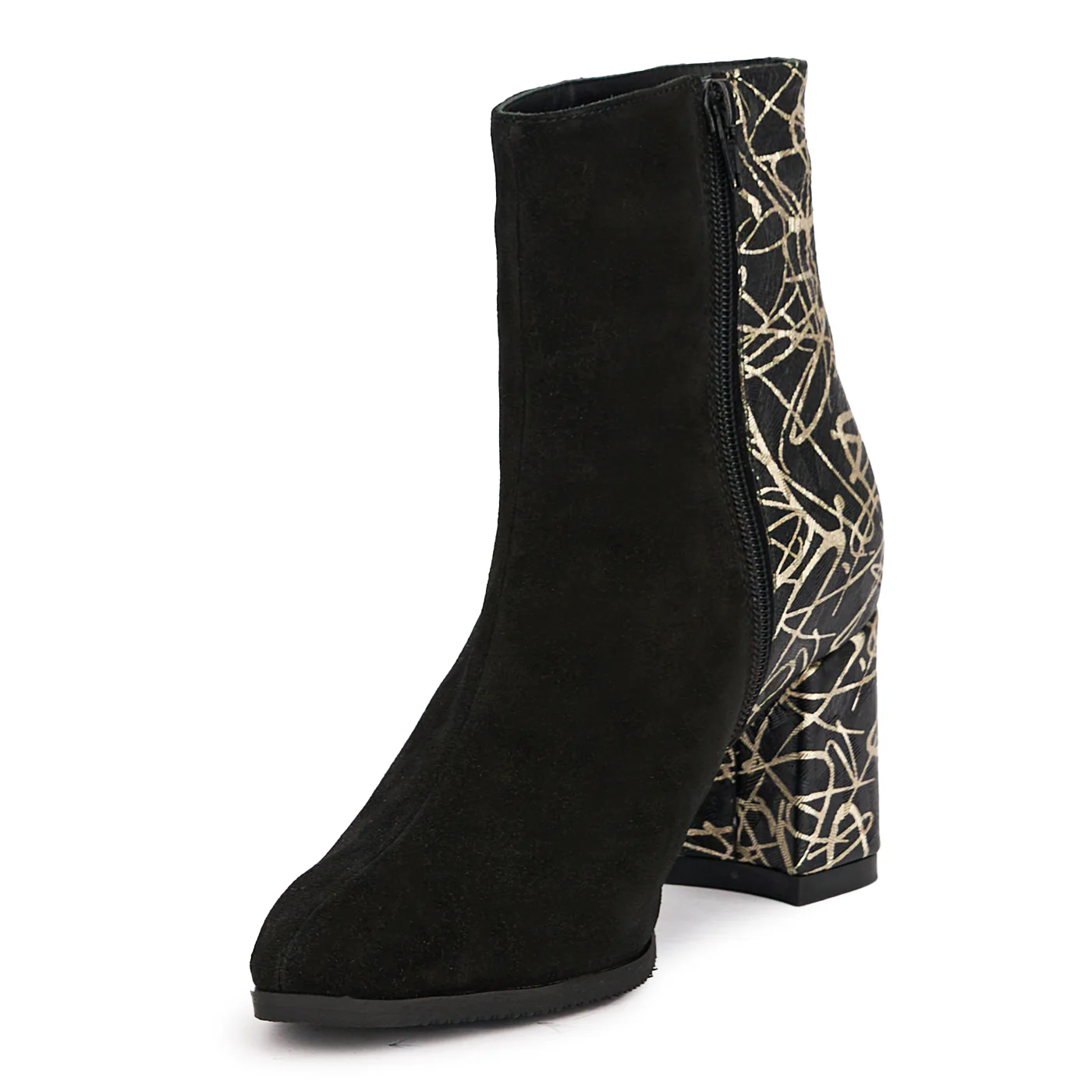 Botine dama din piele naturala multicolor cu toc gros 7 cm 17083 - Image 3