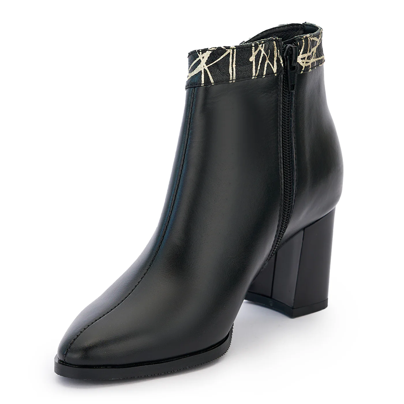 Botine dama din piele naturala neagra cu toc gros 14209 - Image 3