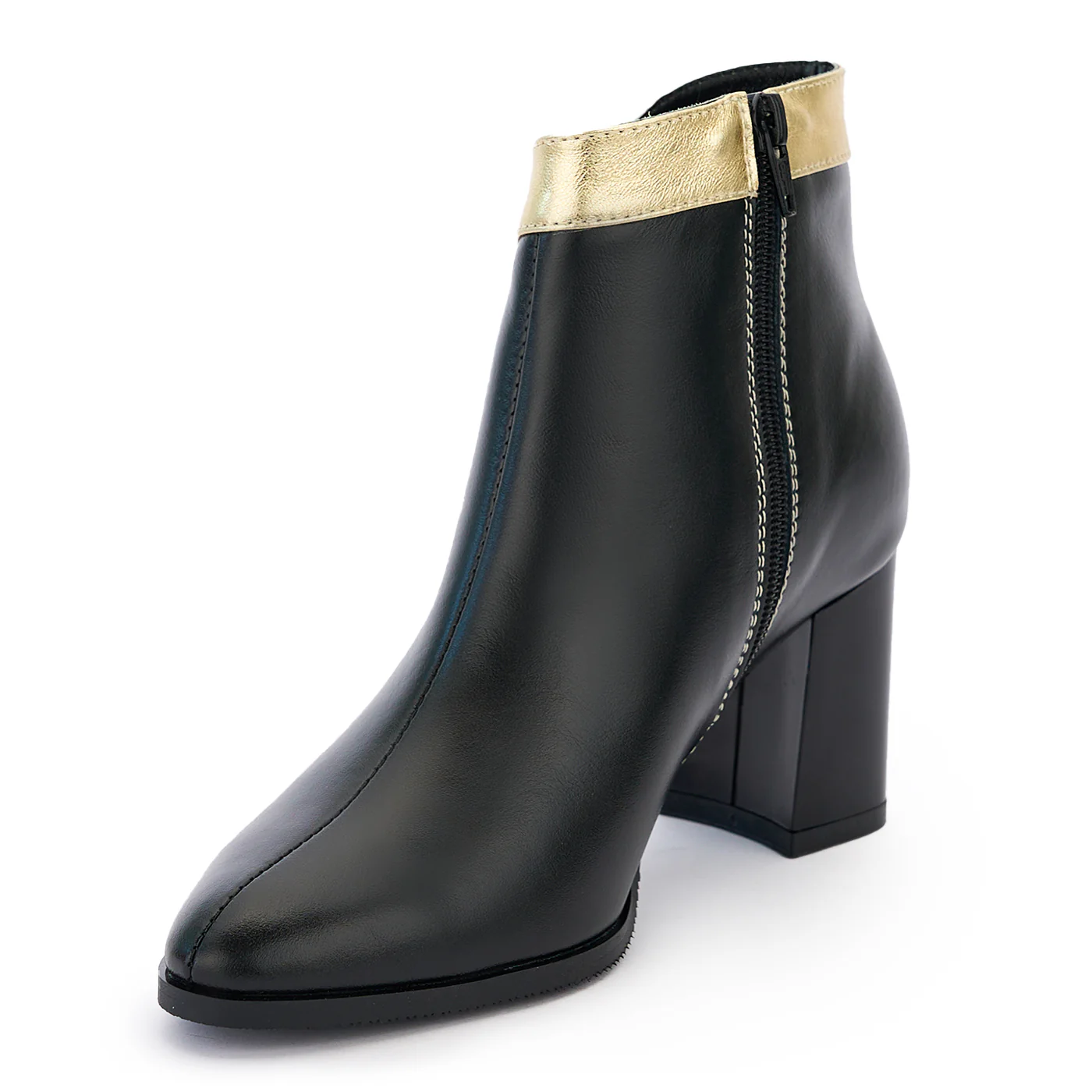 Botine dama din piele naturala neagra cu toc gros 14210 - Image 3