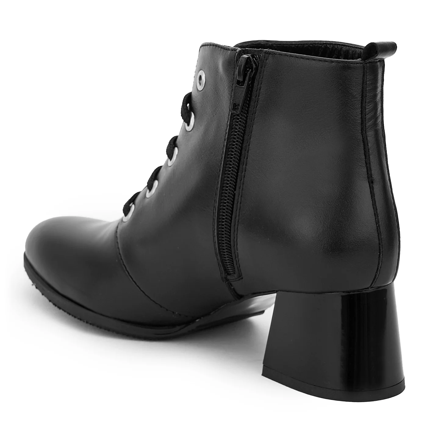 Botine dama din piele naturala neagra cu toc gros 14216 - Image 2