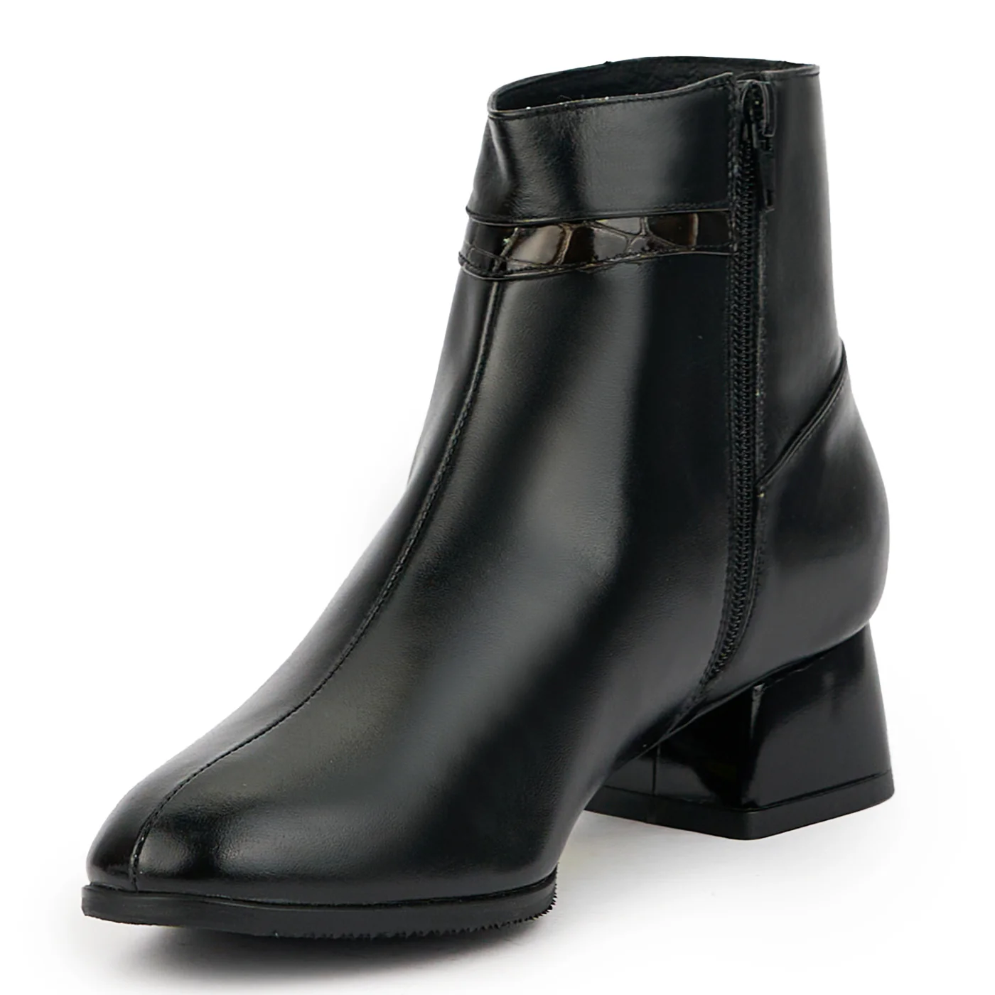 Botine dama din piele naturala neagra cu toc gros 4 cm 14758 - Image 3