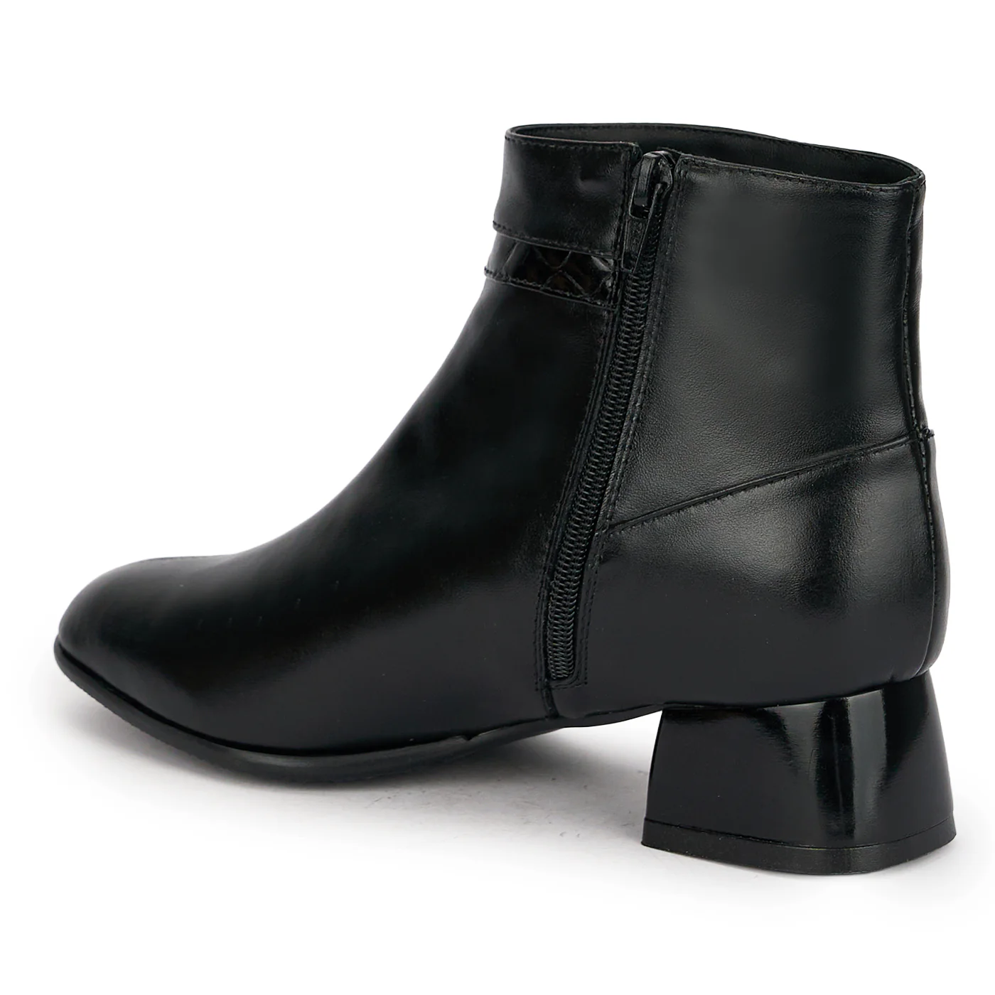 Botine dama din piele naturala neagra cu toc gros 4 cm 18937 - Image 2