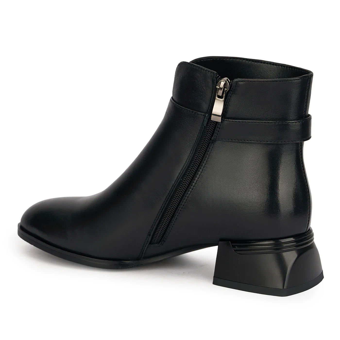 Botine dama din piele naturala neagra cu toc gros 4 cm 18963 - Image 2