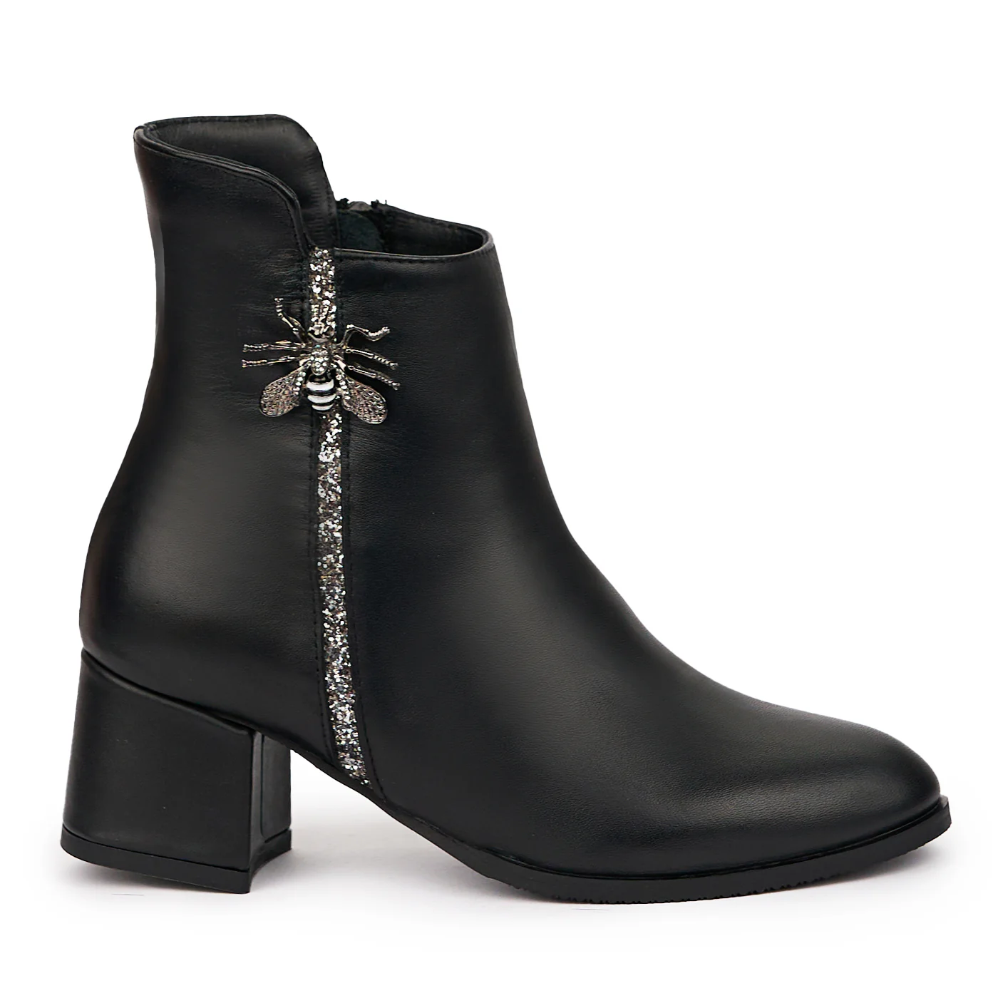 Botine dama din piele naturala neagra cu toc gros 5.5 cm 14260