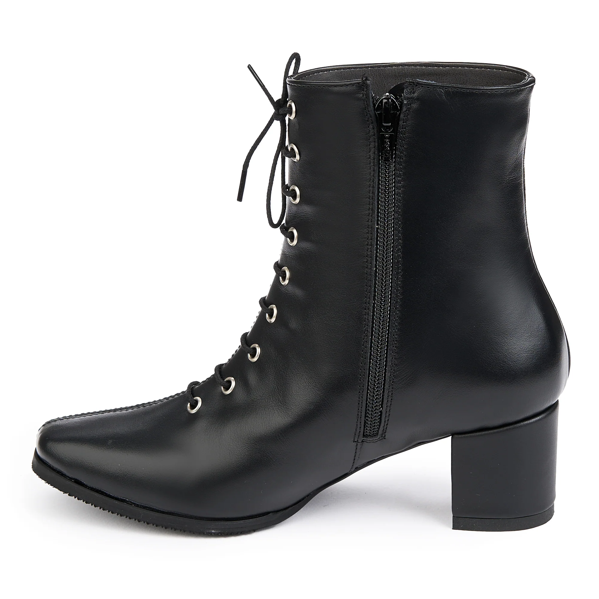 Botine dama din piele naturala neagra cu toc gros 5.5 cm 14838 - Image 2