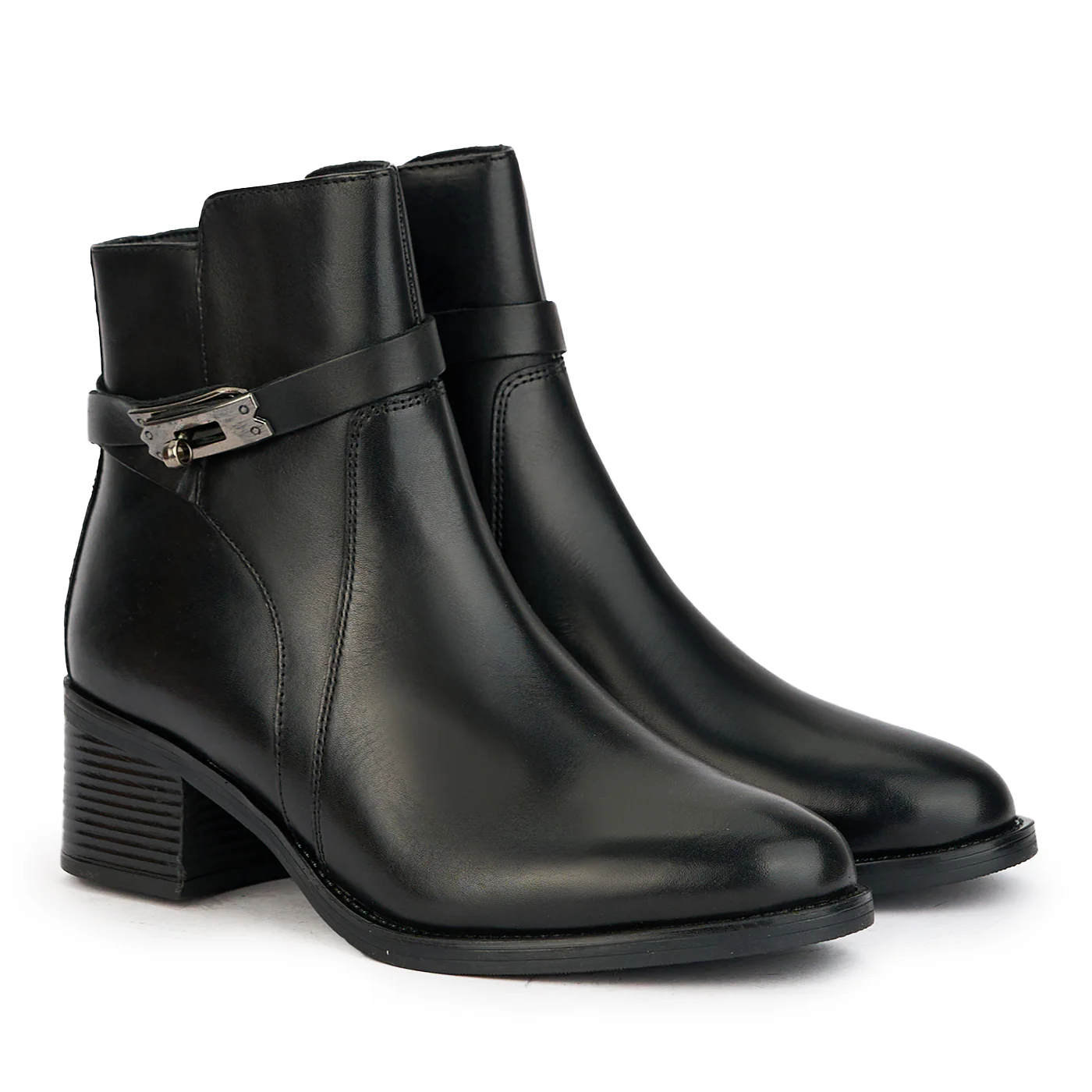 Botine dama din piele naturala neagra cu toc gros 5.5 cm 17220 - Image 4