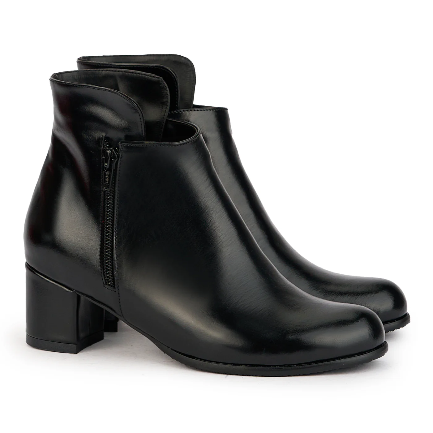 Botine dama din piele naturala neagra cu toc gros 5.5 cm 17300 - Image 4