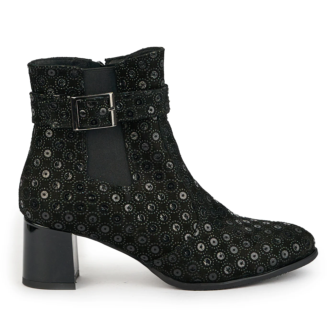 Botine dama din piele naturala neagra cu toc gros 5.5 cm 17329