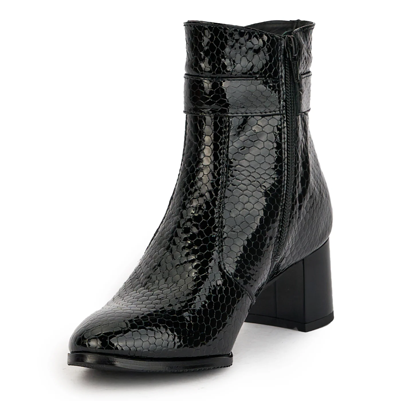 Botine dama din piele naturala neagra cu toc gros 5.5 cm 17331 - Image 3