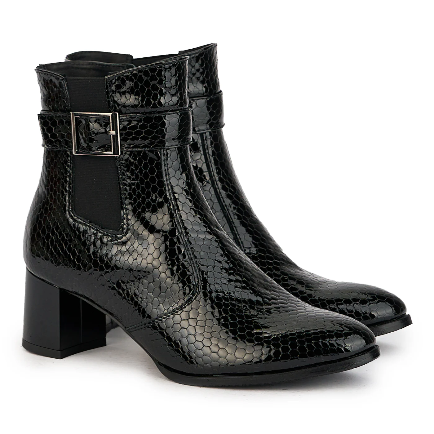 Botine dama din piele naturala neagra cu toc gros 5.5 cm 17331 - Image 4
