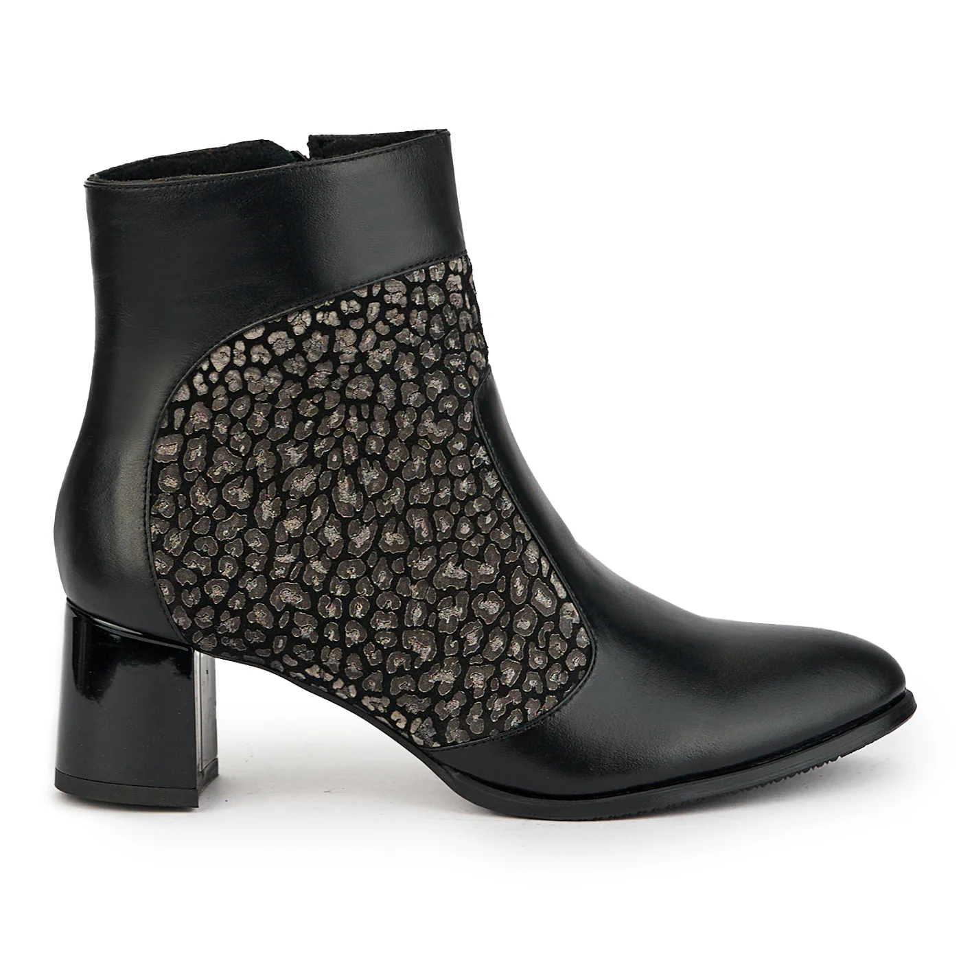 Botine dama din piele naturala neagra cu toc gros 5.5 cm 17333