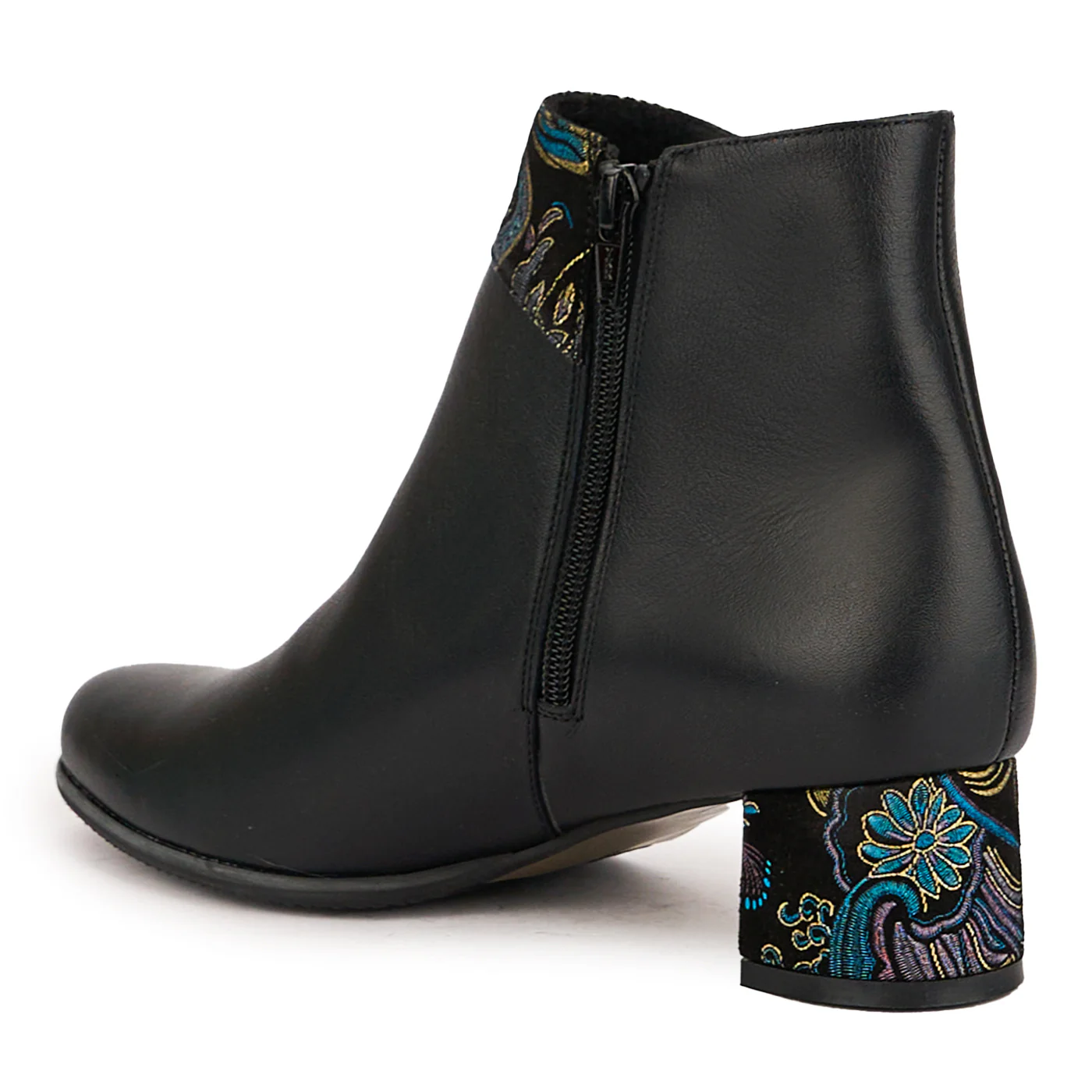 Botine dama din piele naturala neagra cu toc gros 5 cm 16805 - Image 2