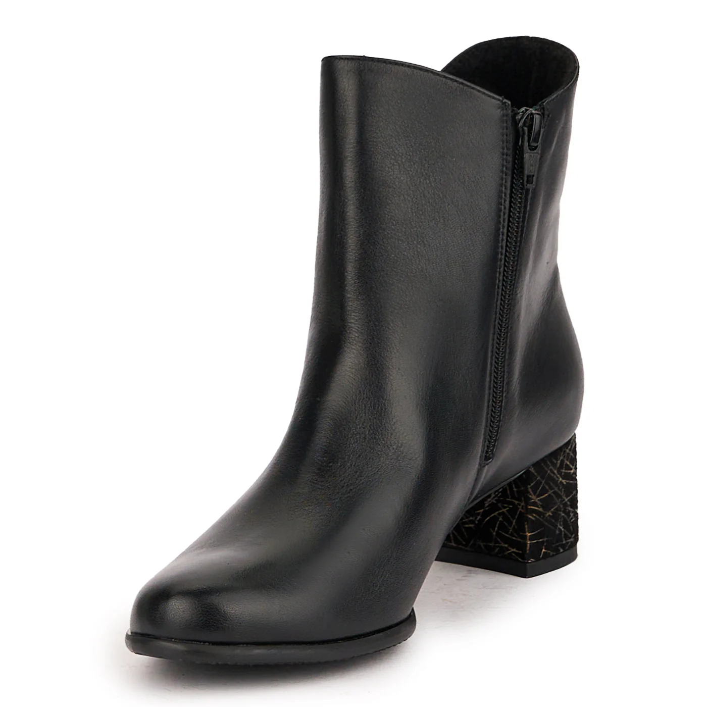 Botine dama din piele naturala neagra cu toc gros 5 cm 16806 - Image 3