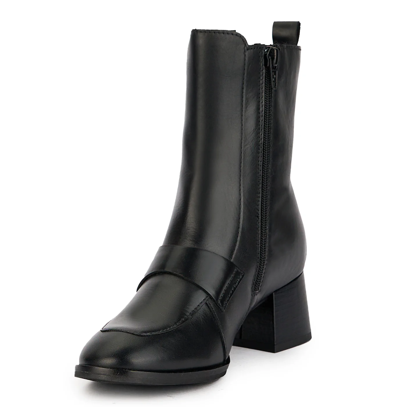 Botine dama din piele naturala neagra cu toc gros 5 cm 17234 - Image 3