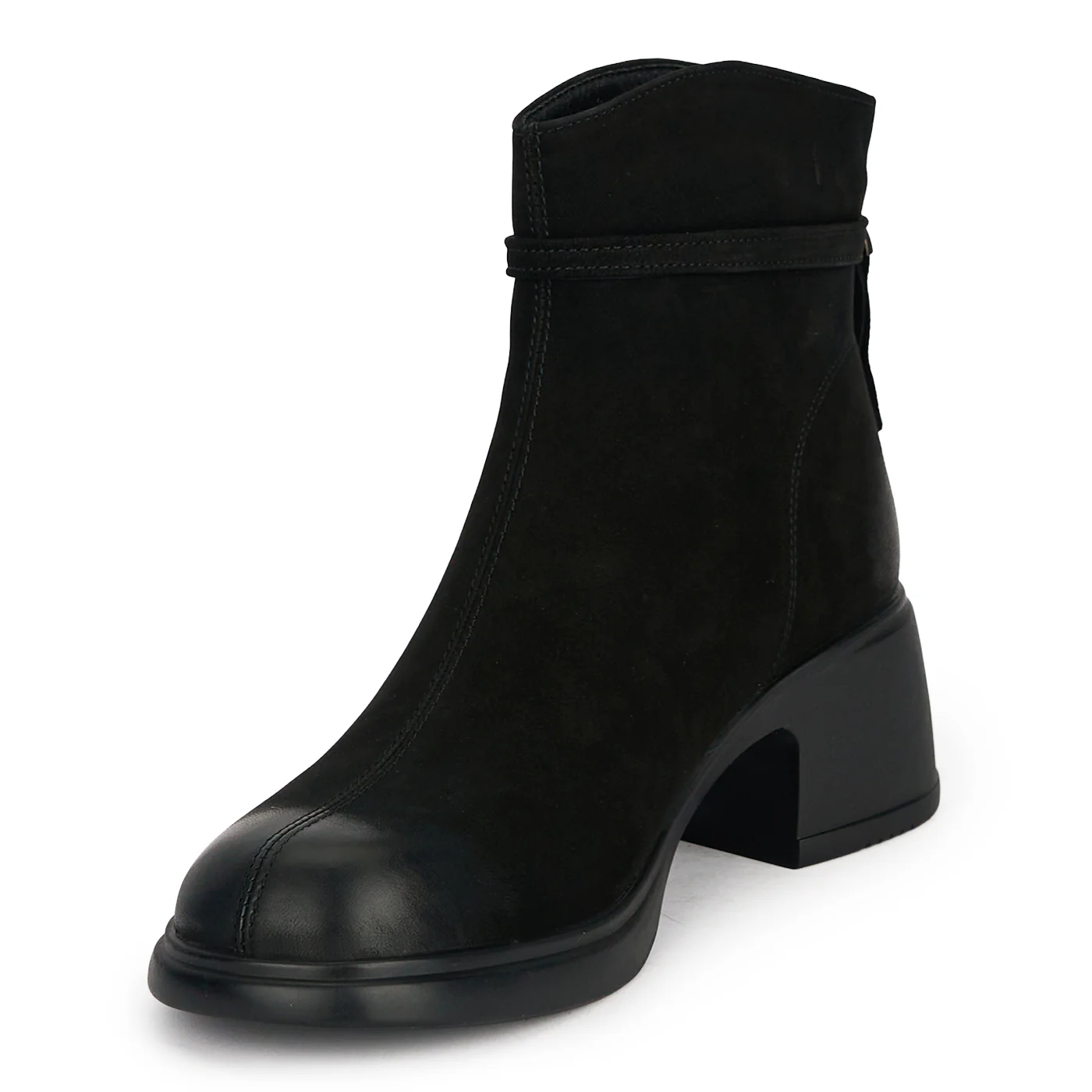 Botine dama din piele naturala neagra cu toc gros 5 cm 19029 - Image 3