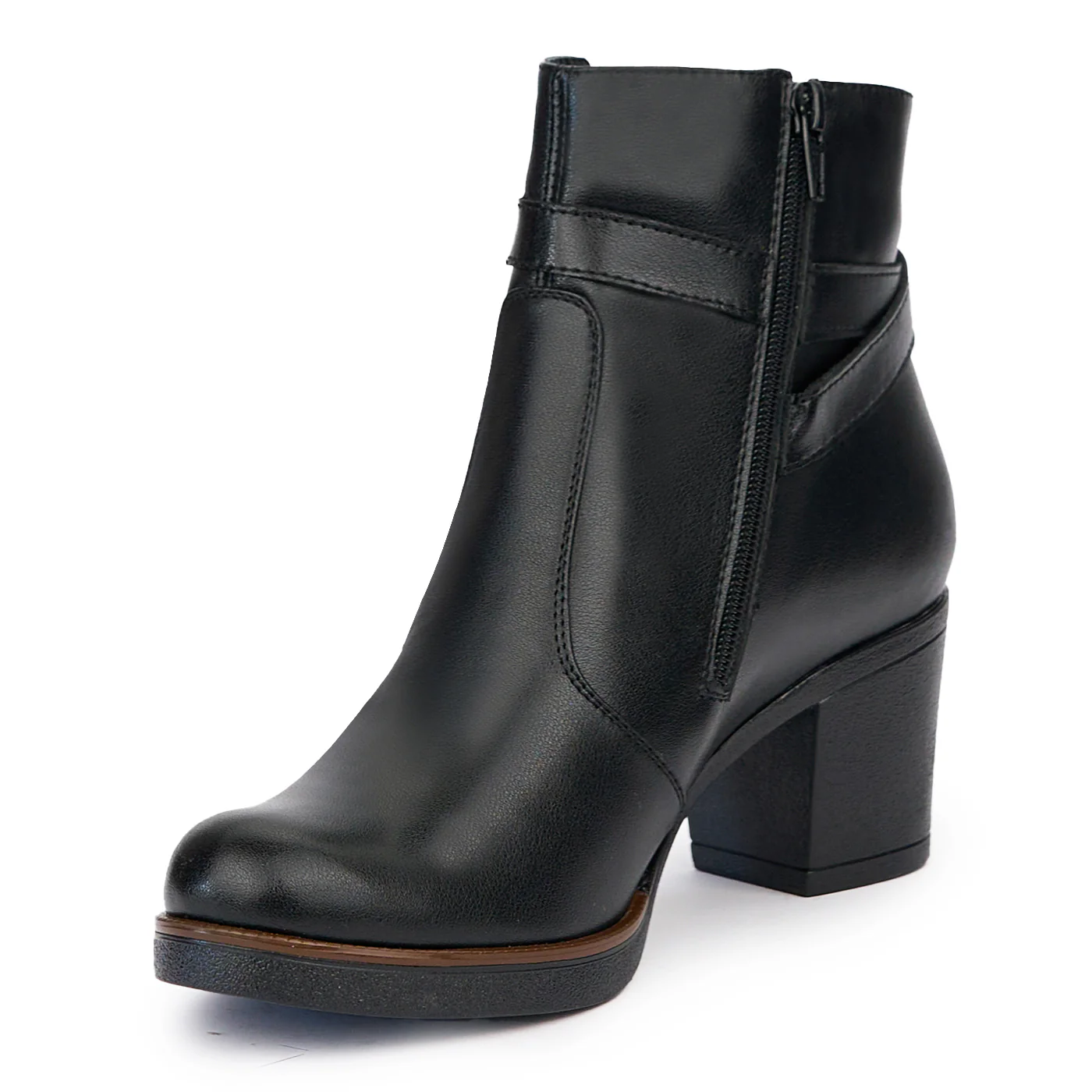 Botine dama din piele naturala neagra cu toc gros 6.5 cm 14505 - Image 3