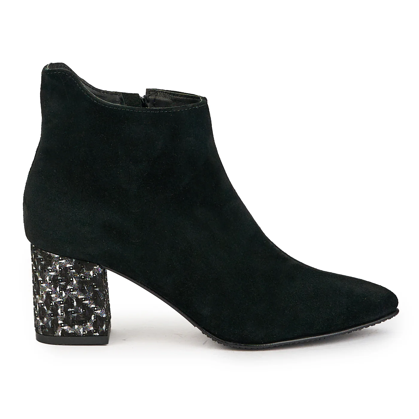 Botine dama din piele naturala neagra cu toc gros 6.5 cm 17336