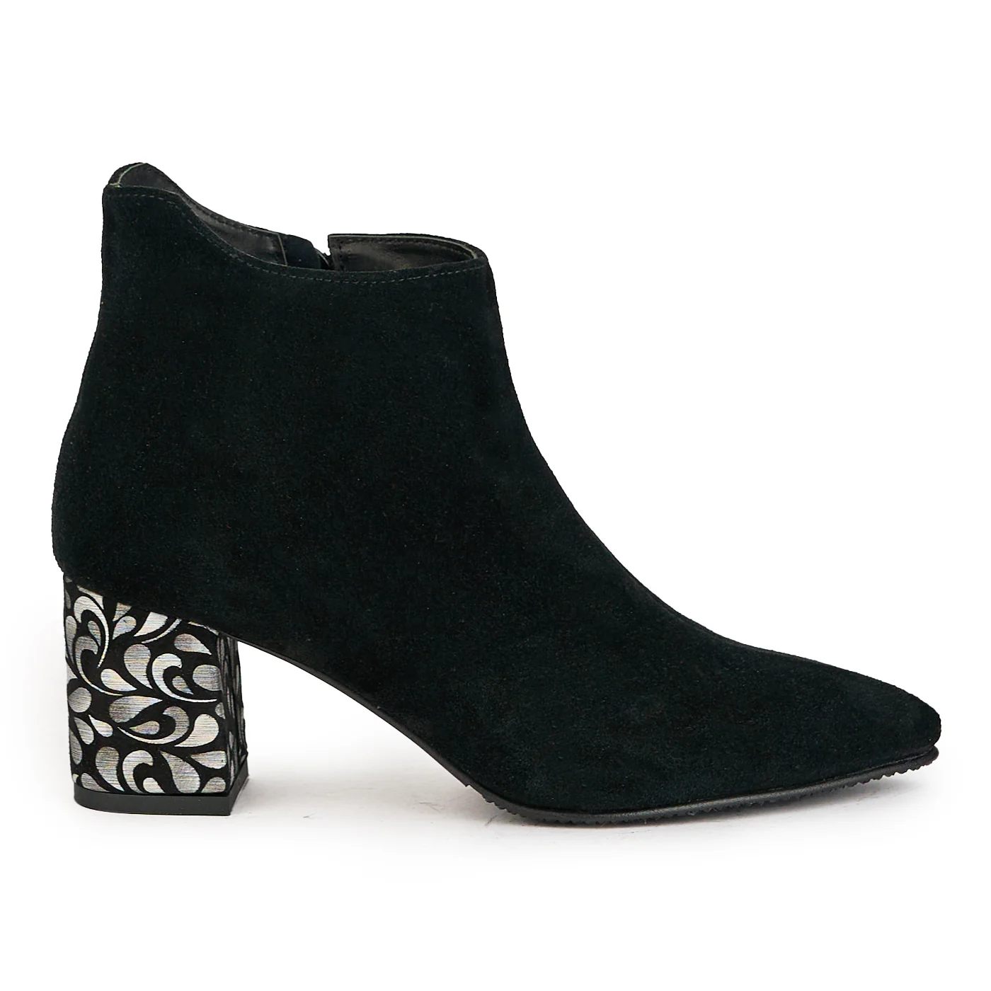 Botine dama din piele naturala neagra cu toc gros 6.5 cm 17337