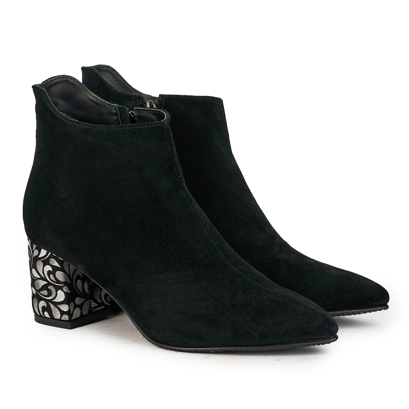Botine dama din piele naturala neagra cu toc gros 6.5 cm 17337 - Image 4