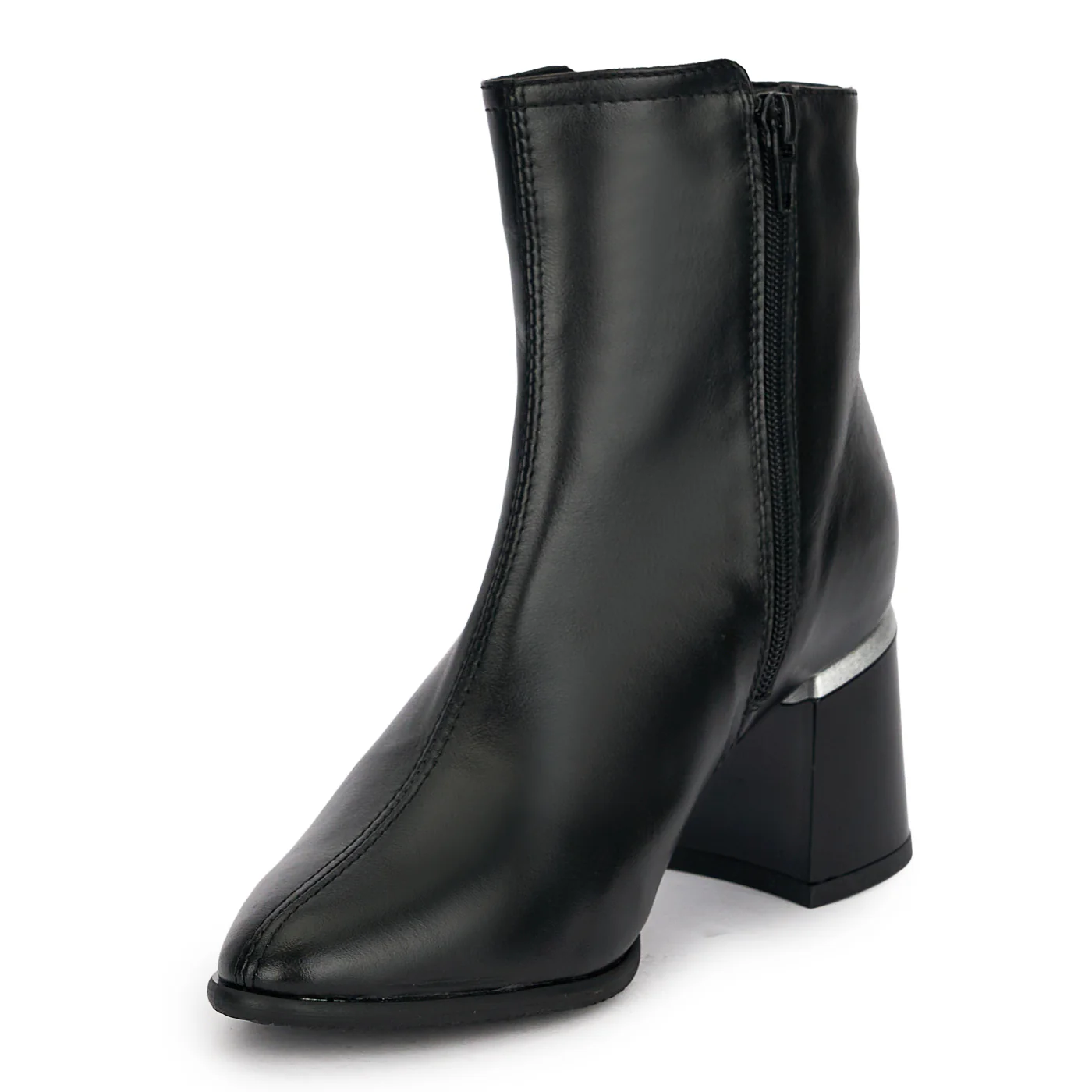 Botine dama din piele naturala neagra cu toc gros 6.5 cm 18919 - Image 3