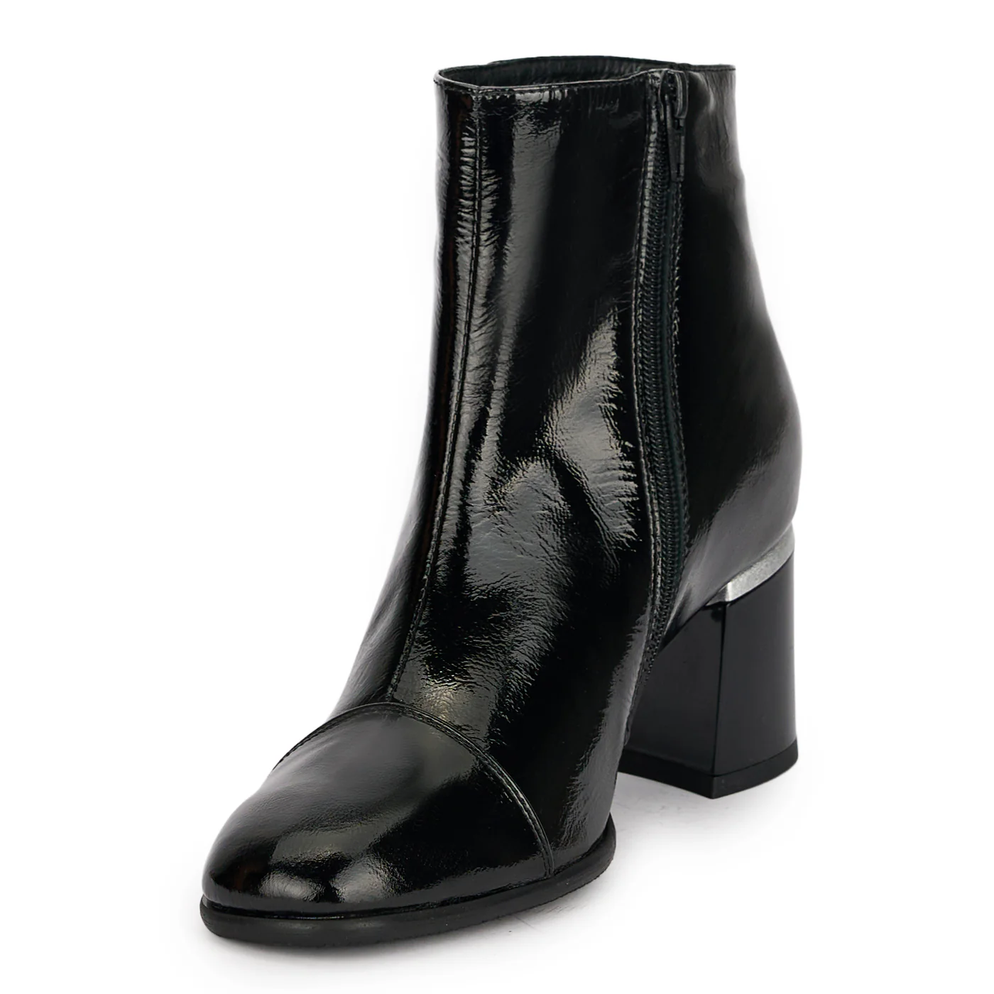 Botine dama din piele naturala neagra cu toc gros 6.5 cm 18921 - Image 3