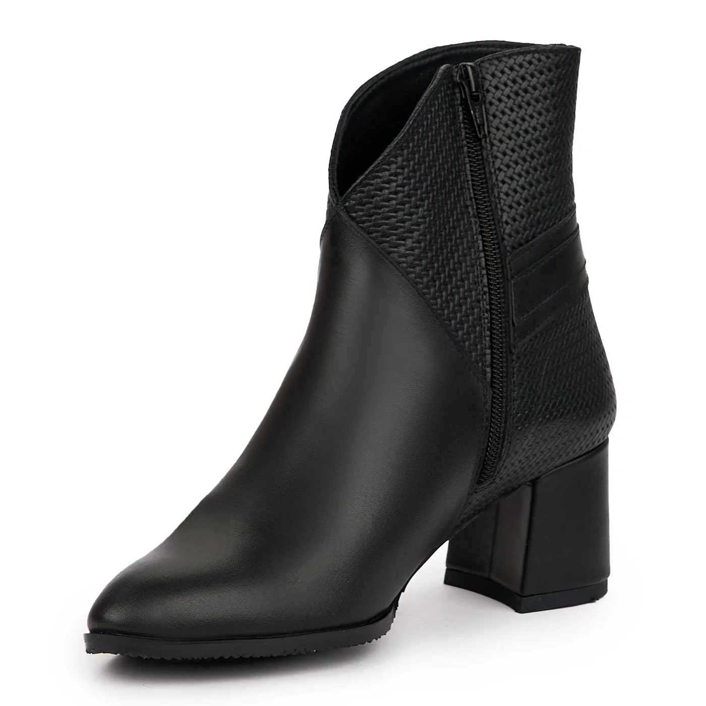 Botine dama din piele naturala neagra cu toc gros 6 cm 14261 - Image 3
