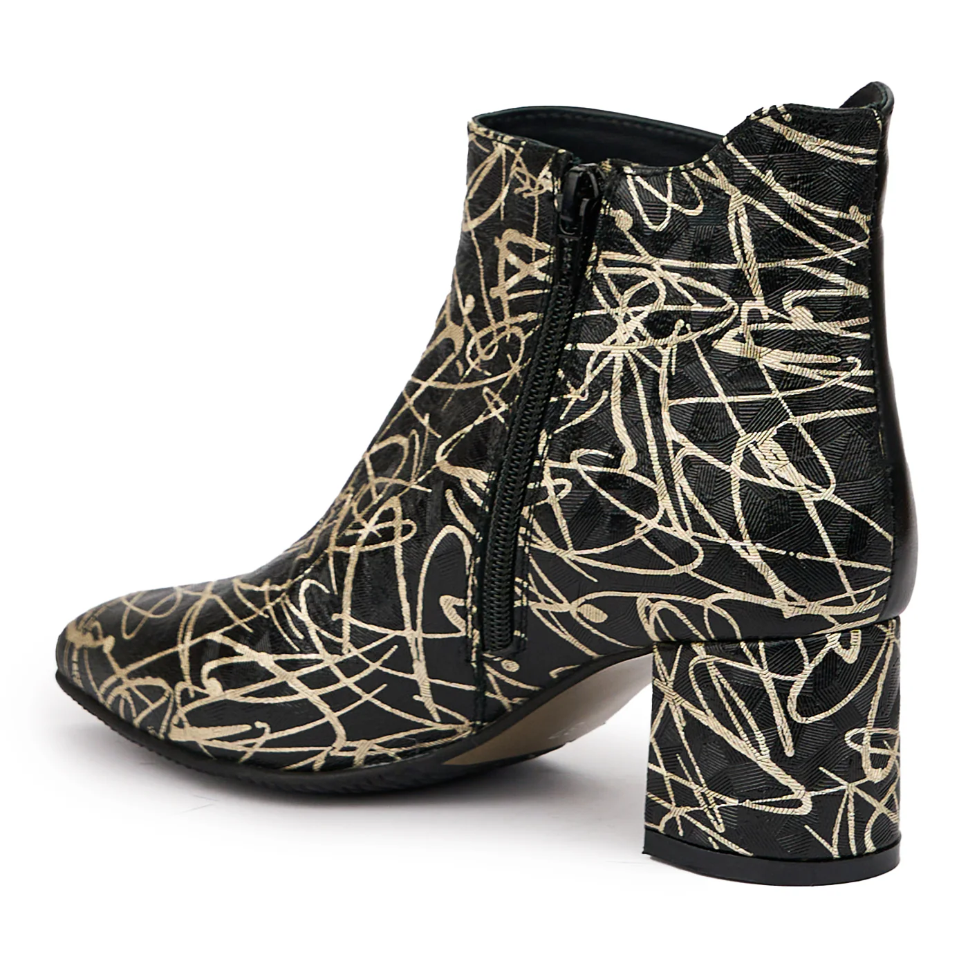 Botine dama din piele naturala neagra cu toc gros 6 cm 14323 - Image 2