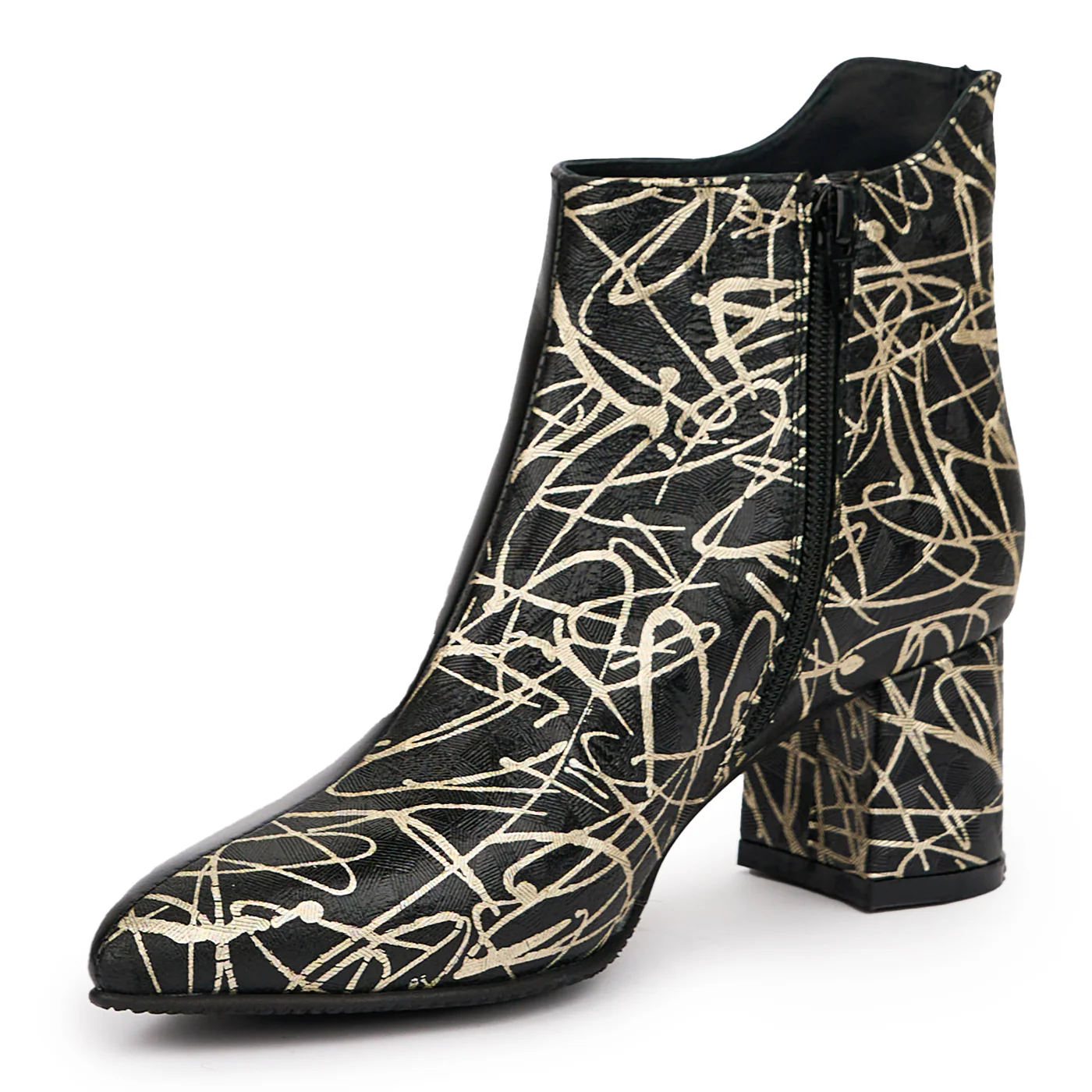Botine dama din piele naturala neagra cu toc gros 6 cm 14323 - Image 3