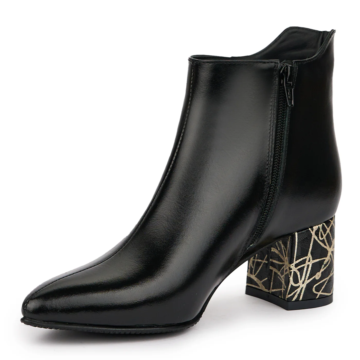 Botine dama din piele naturala neagra cu toc gros 6 cm 14324 - Image 3