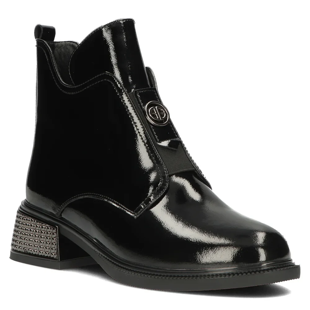 Botine dama din piele naturala neagra cu toc gros 6 cm 14344 - Image 2