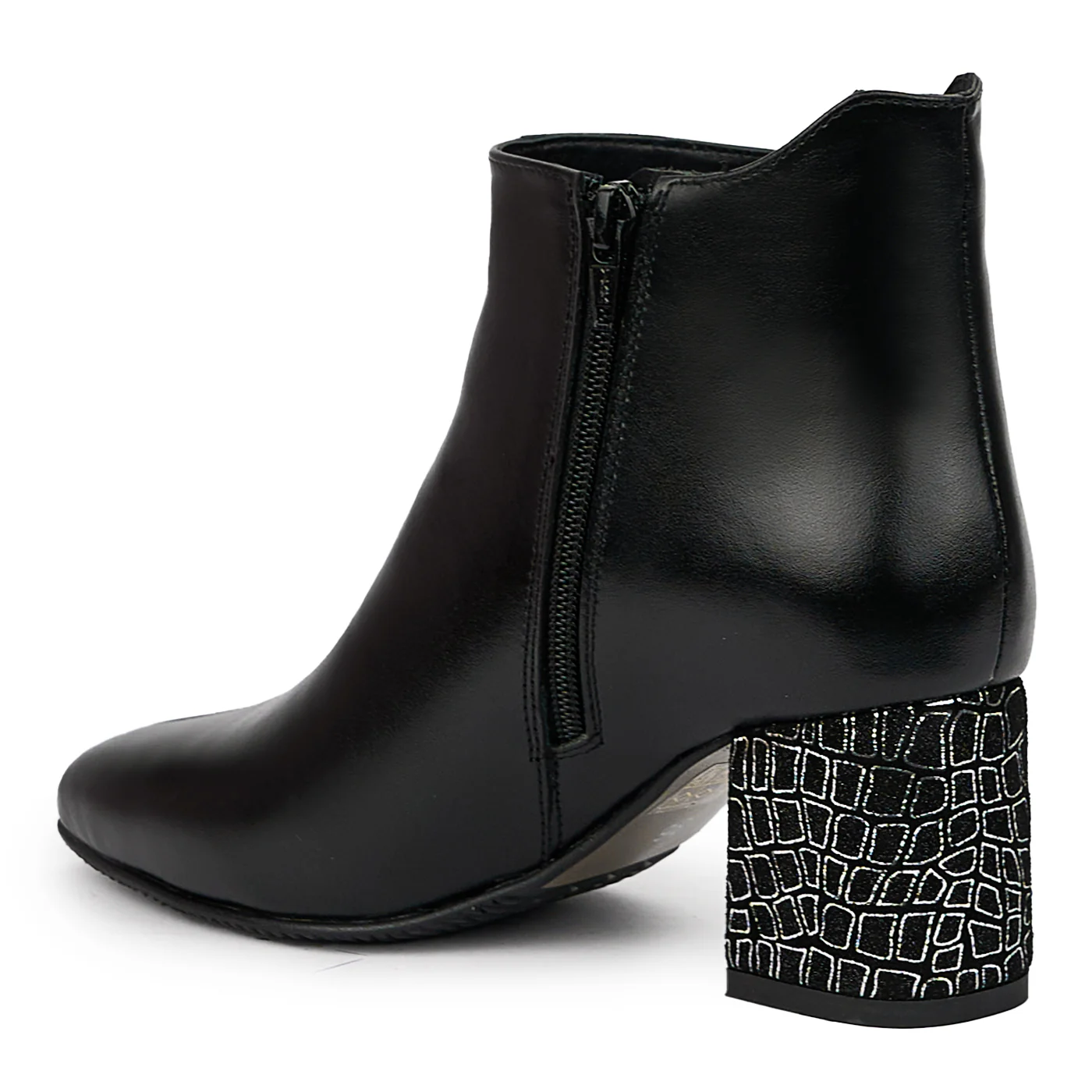 Botine dama din piele naturala neagra cu toc gros 6 cm 14442 - Image 2