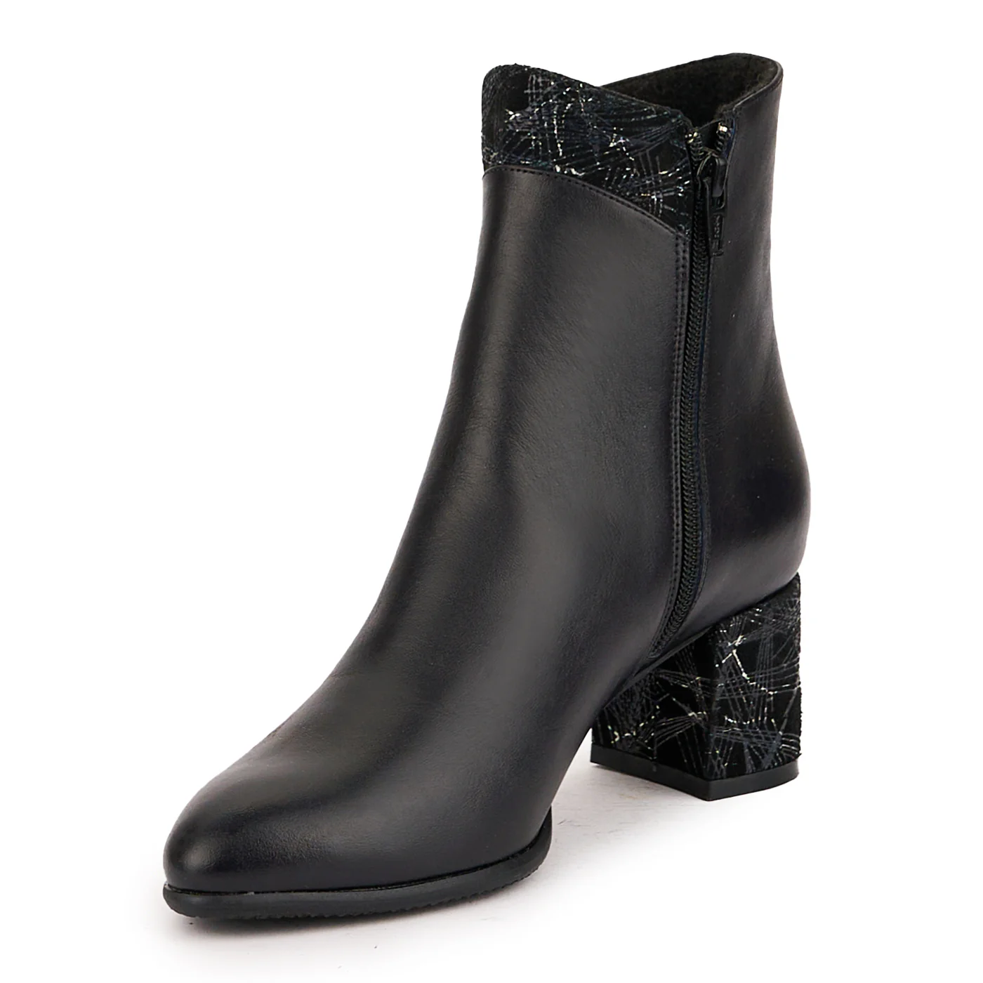 Botine dama din piele naturala neagra cu toc gros 6 cm 16808 - Image 3