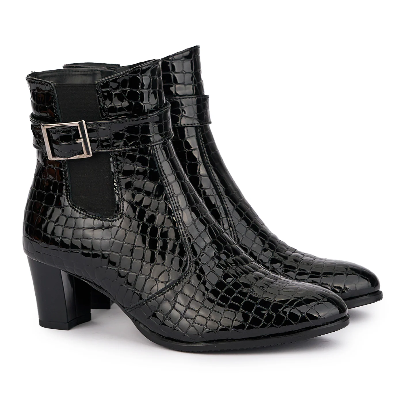 Botine dama din piele naturala neagra cu toc gros 6 cm 16893 - Image 4