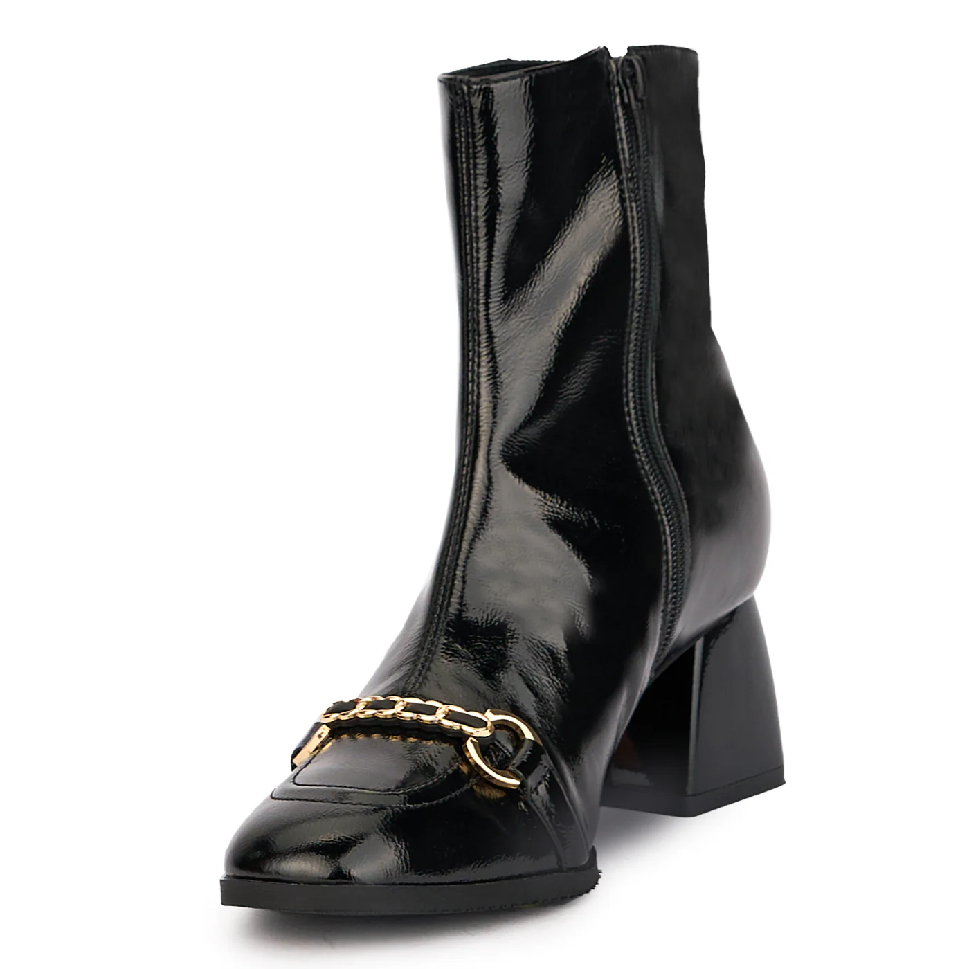 Botine dama din piele naturala neagra cu toc gros 6 cm 17089 - Image 3