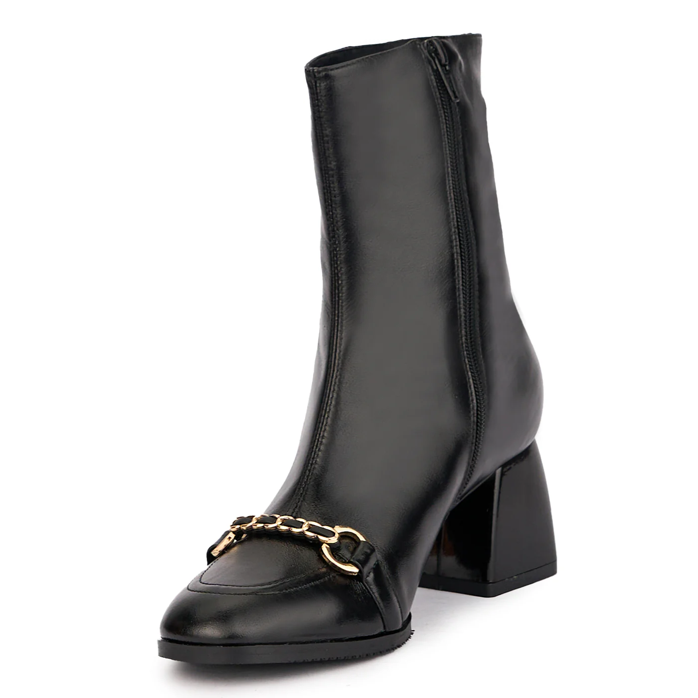 Botine dama din piele naturala neagra cu toc gros 6 cm 17090 - Image 3