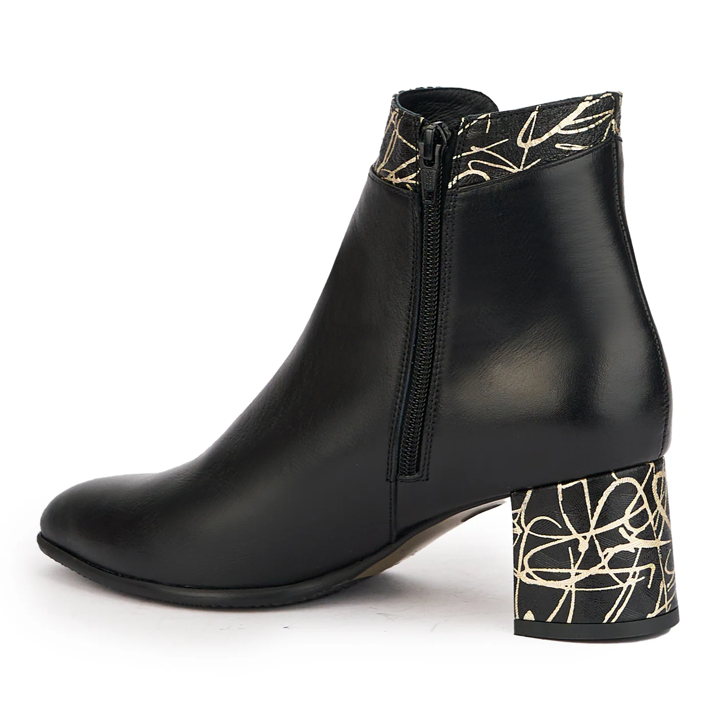 Botine dama din piele naturala neagra cu toc gros 6 cm 17174 - Image 2