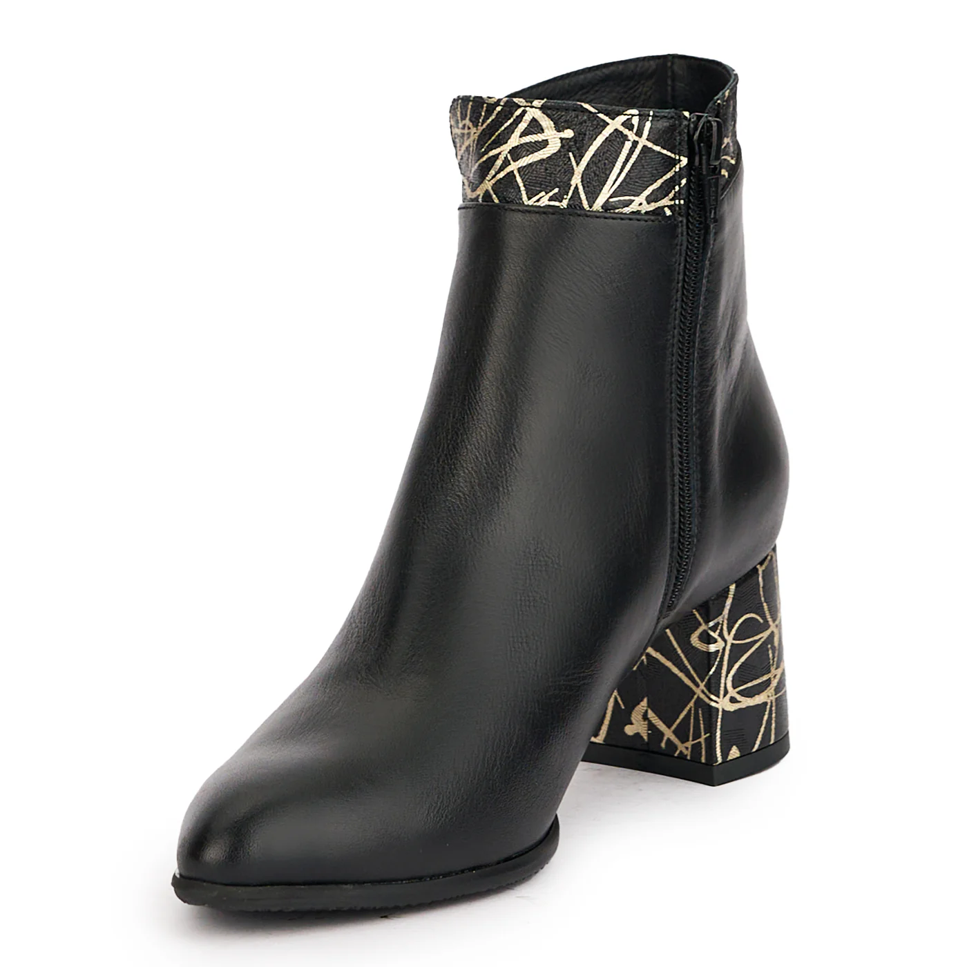 Botine dama din piele naturala neagra cu toc gros 6 cm 17174 - Image 3