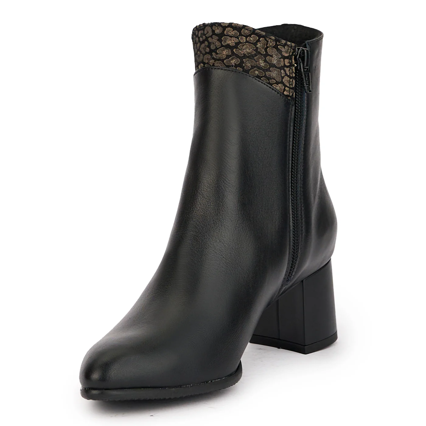 Botine dama din piele naturala neagra cu toc gros 6 cm 17175 - Image 3