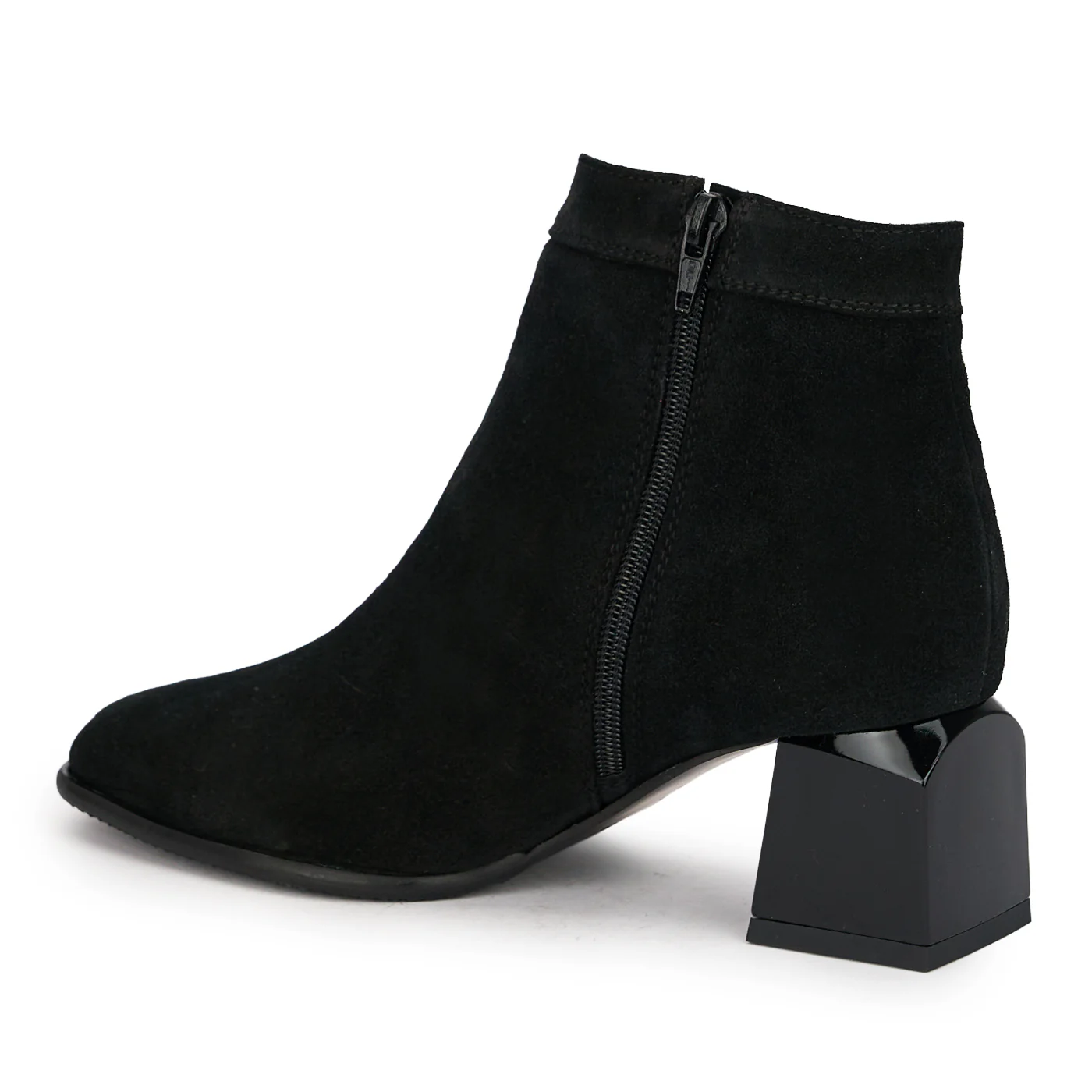 Botine dama din piele naturala neagra cu toc gros 6 cm 18927 - Image 2