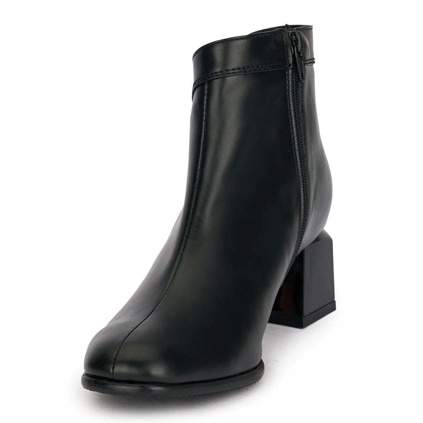 Botine dama din piele naturala neagra cu toc gros 6 cm 18928 - Image 3