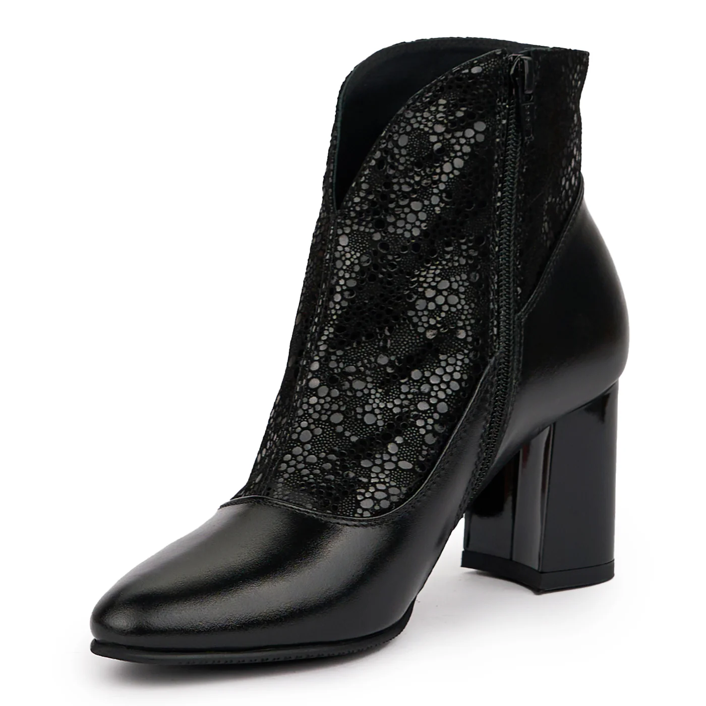 Botine dama din piele naturala neagra cu toc gros 7.5 cm 14319 - Image 3