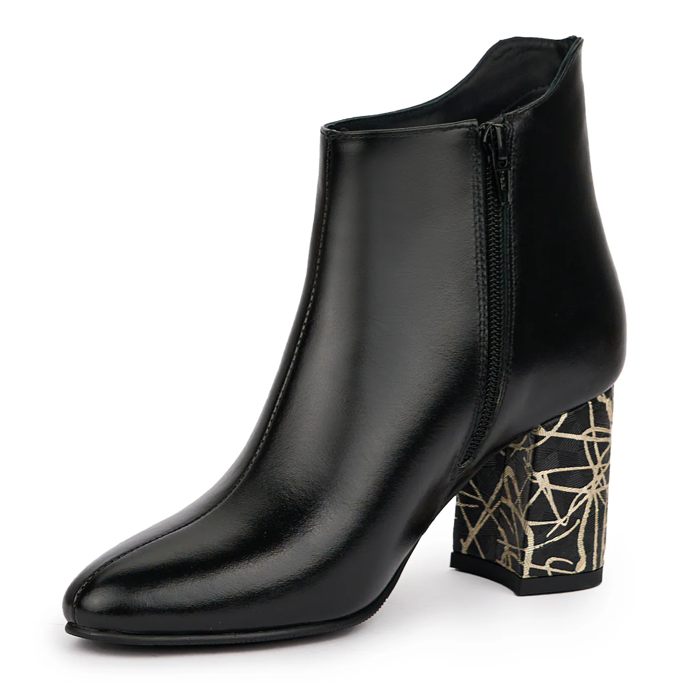 Botine dama din piele naturala neagra cu toc gros 7.5 cm 14321 - Image 3
