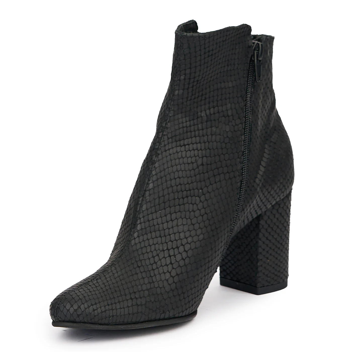 Botine dama din piele naturala neagra cu toc gros 7.5 cm 14476 - Image 3