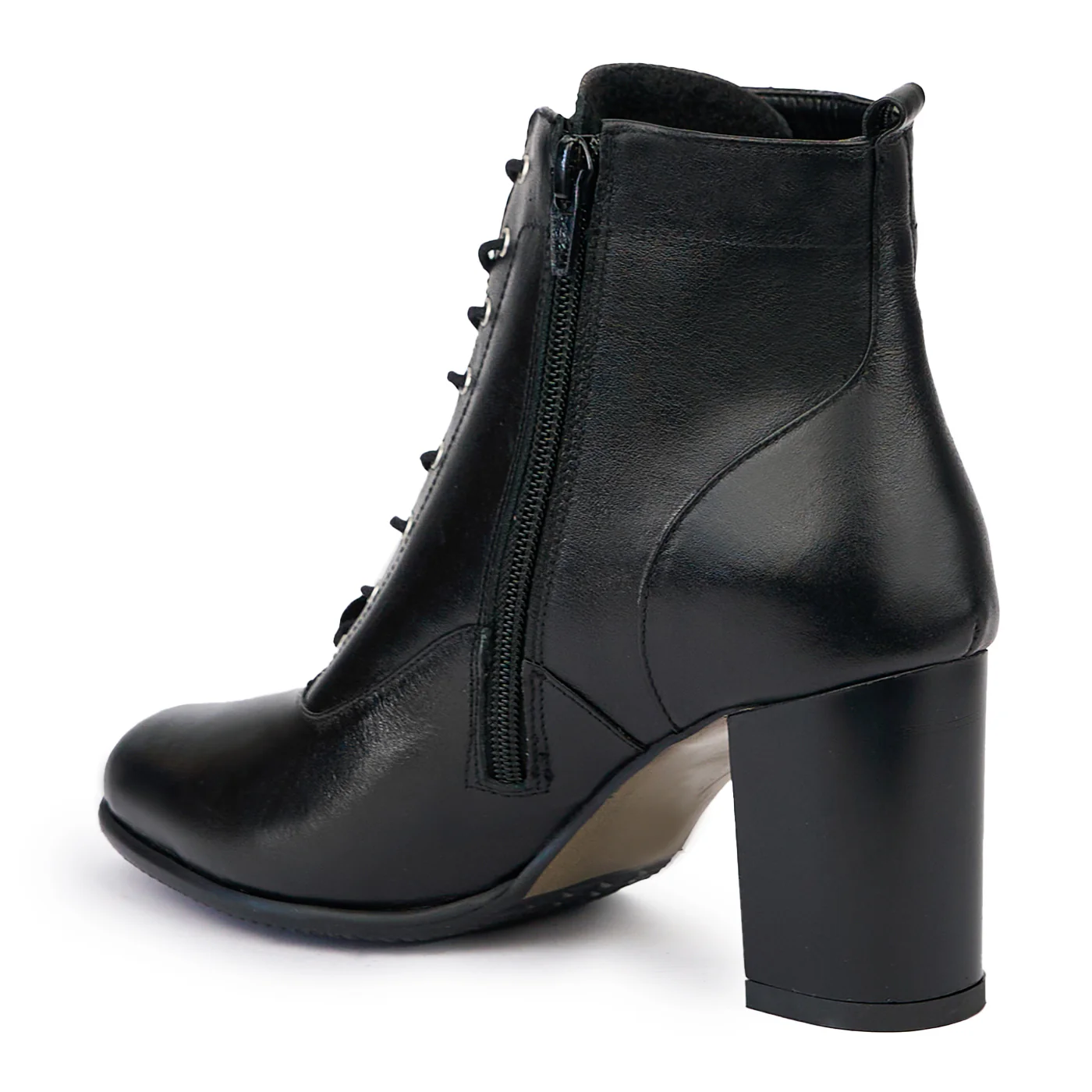 Botine dama din piele naturala neagra cu toc gros 7.5 cm 14503 - Image 2