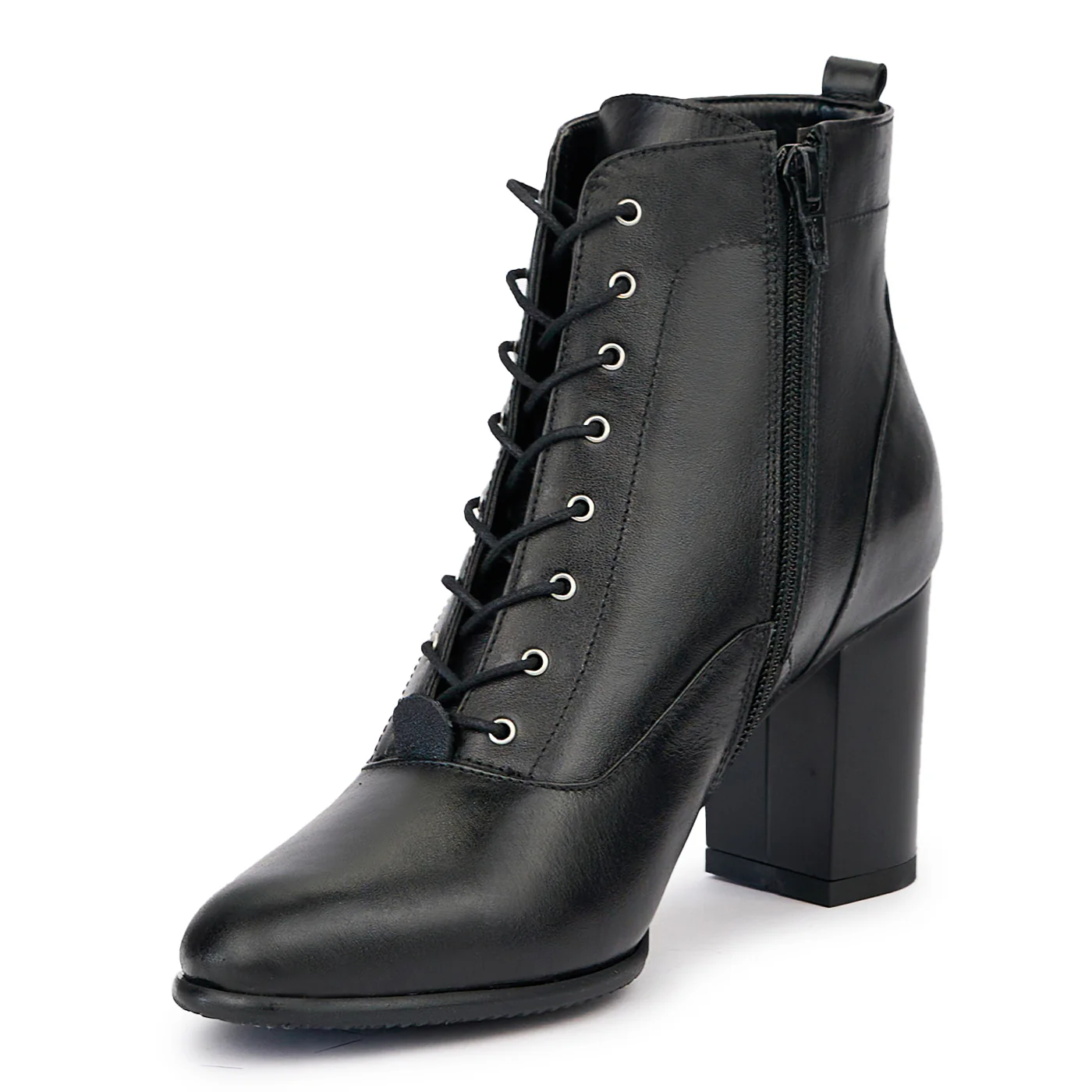 Botine dama din piele naturala neagra cu toc gros 7.5 cm 14503 - Image 3