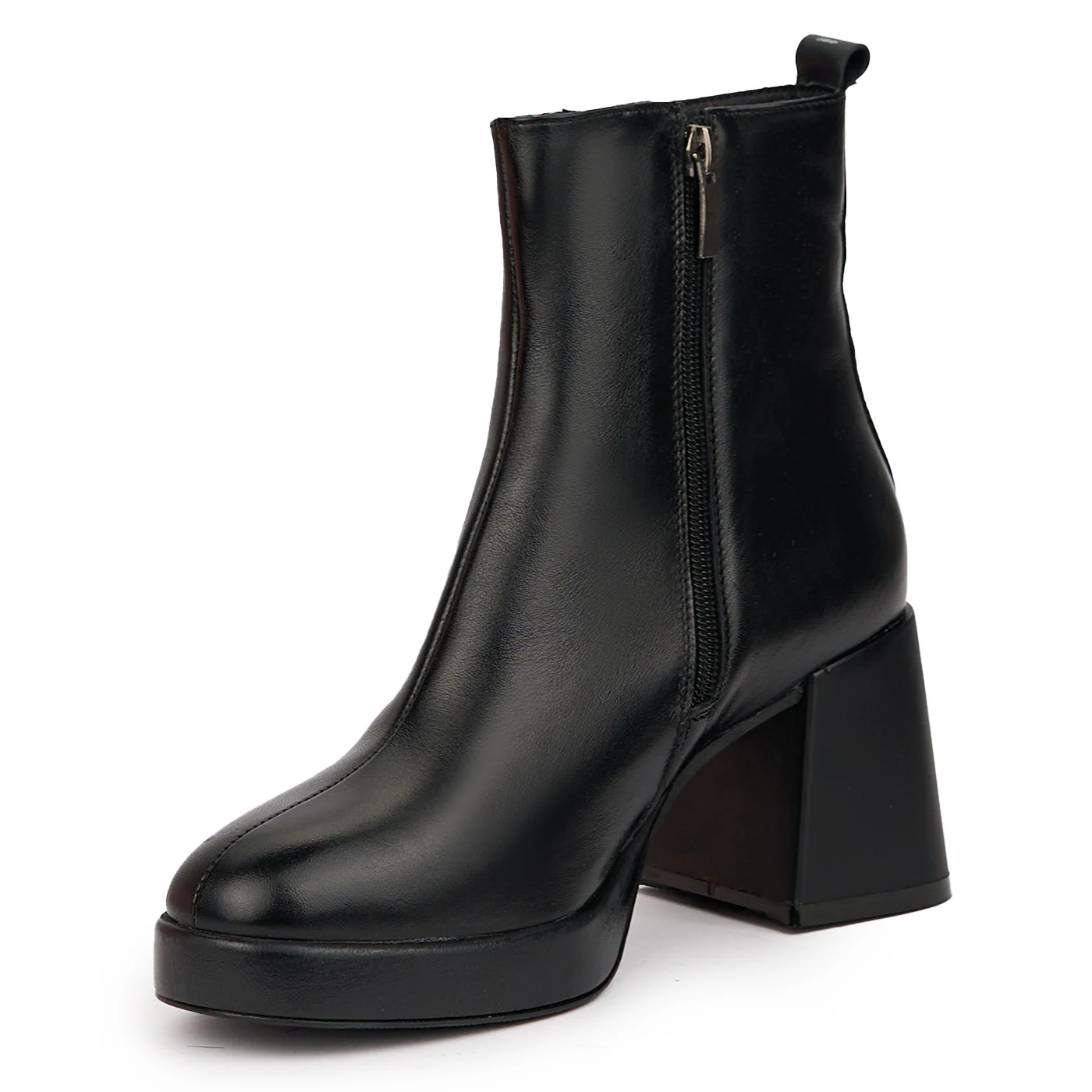 Botine dama din piele naturala neagra cu toc gros 7.5 cm 14531 - Image 3
