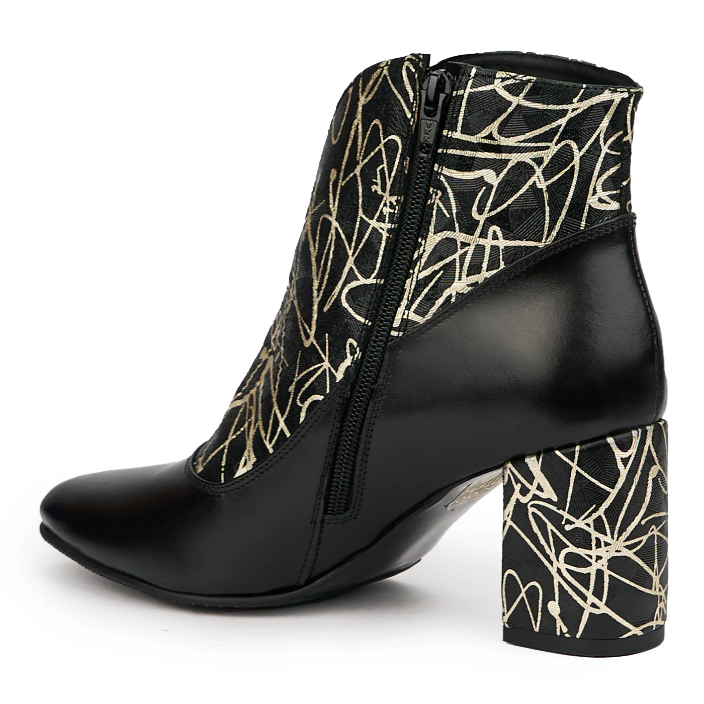 Botine dama din piele naturala neagra cu toc gros 7.5 cm 14561 - Image 2